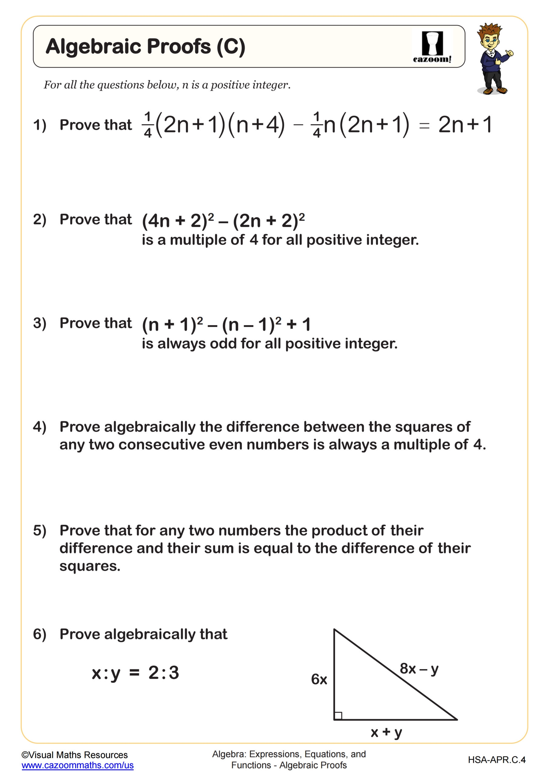 Algebraic Proofs C Worksheet PDF Printable Algebra Worksheet Cazoom Math