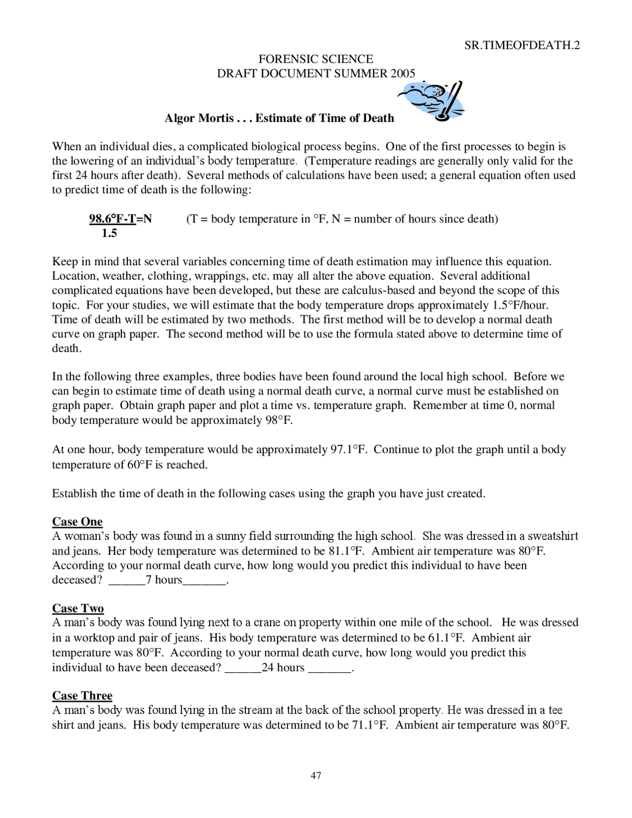 Algor Mortis Estimate Of Time Of Death Assignments Environmental Science Docsity