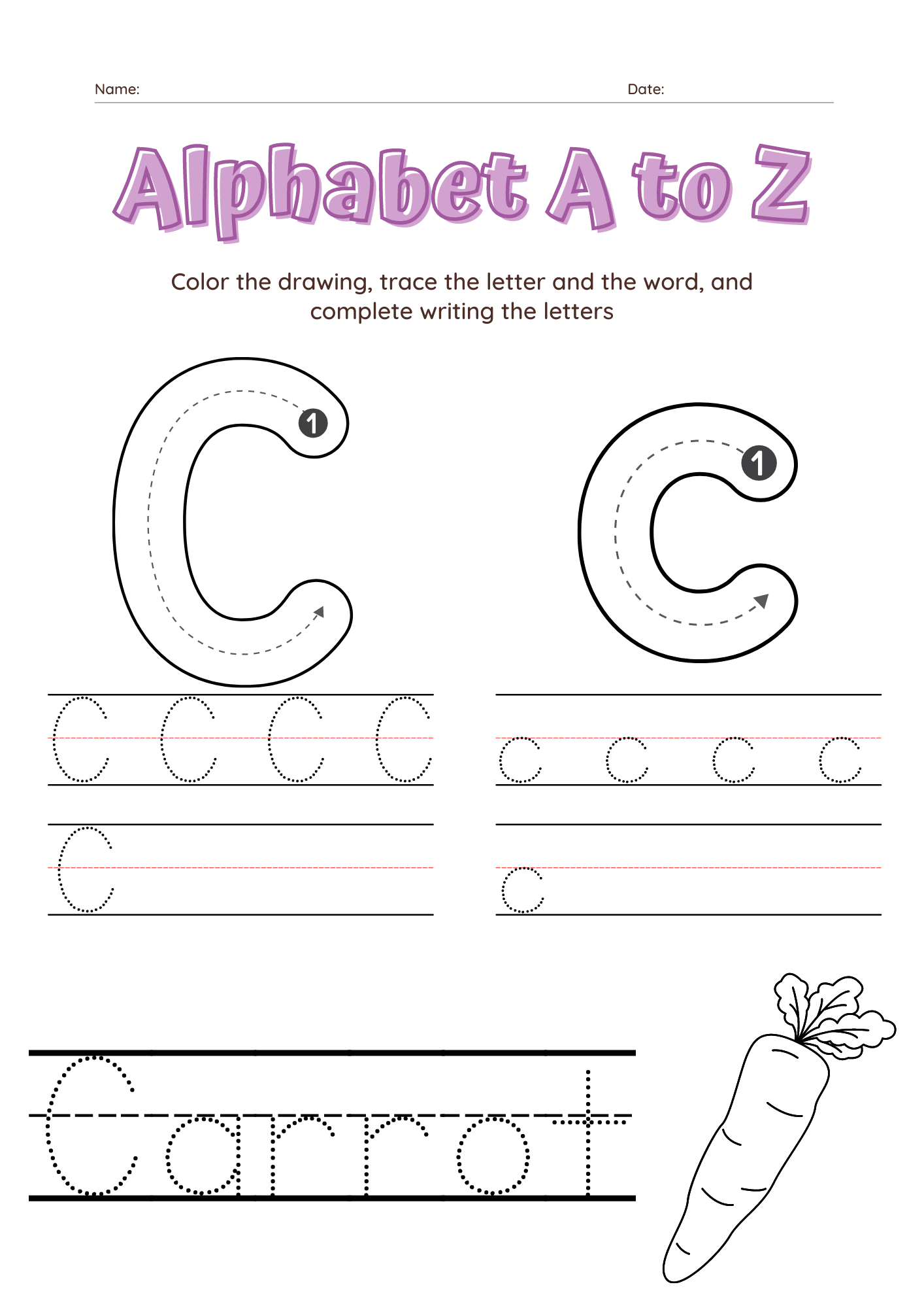 Alphabet A To Z Tracing Letters And Words Writing Them And Coloring Made By Teachers