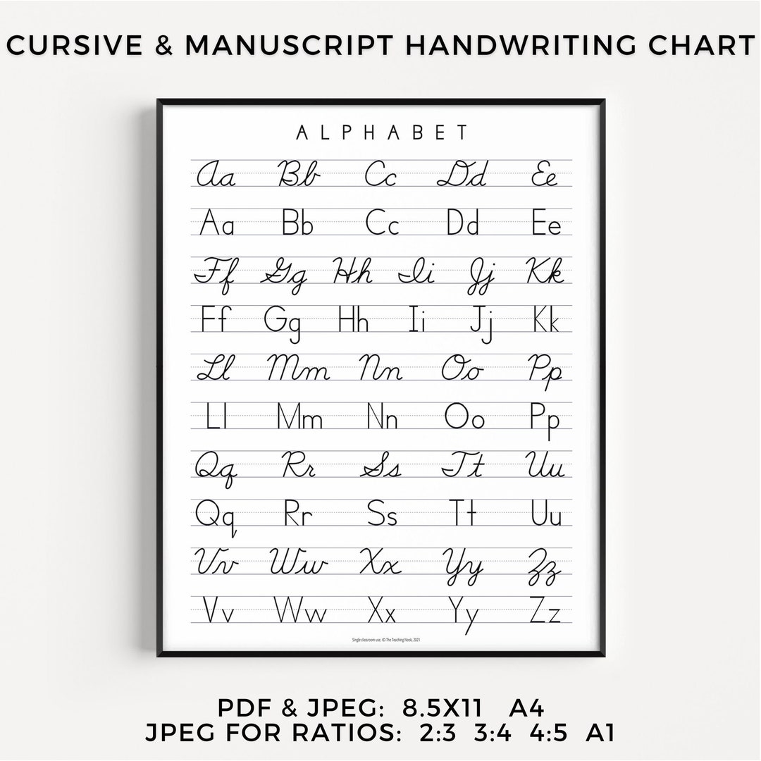Alphabet Handwriting Poster Cursive Manuscript ABC Chart Printable Homeschool Resources US Letter A1 A4 Writing Chart Poster Size Etsy