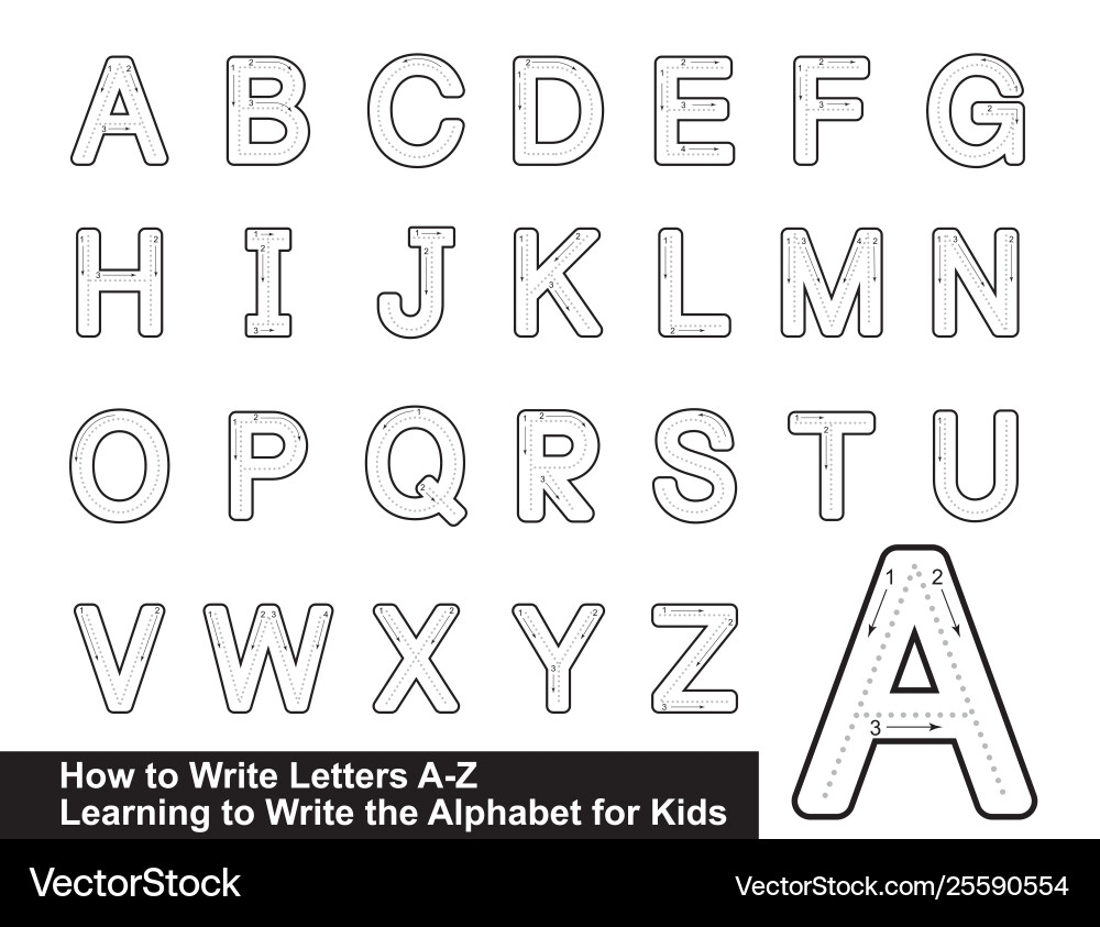 Alphabet Tracing Worksheet For Kids Royalty Free Vector VectorStock