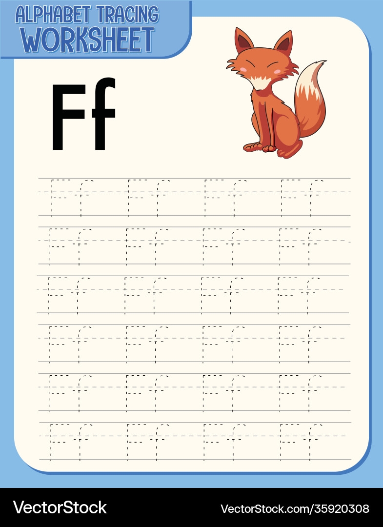 Alphabet Tracing Worksheet With Letter F Royalty Free Vector VectorStock Alphabet Tracing Worksheet With Letter F Royalty Free Vector VectorStock