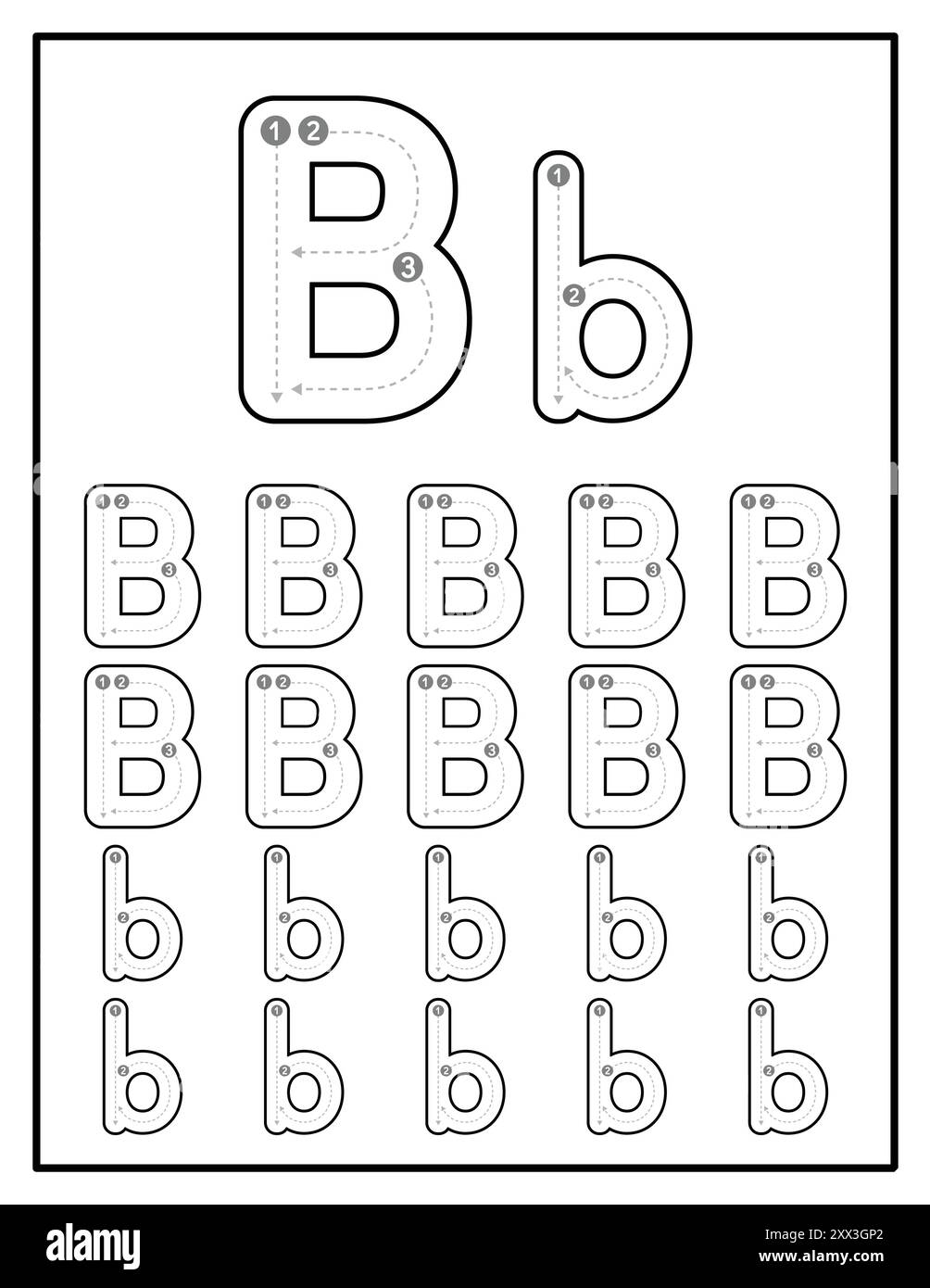 Alphabet Tracing Worksheets For Kids With Uppercase And Lowercase Letter Practice Pages Letter B Stock Vector Image Art Alamy
