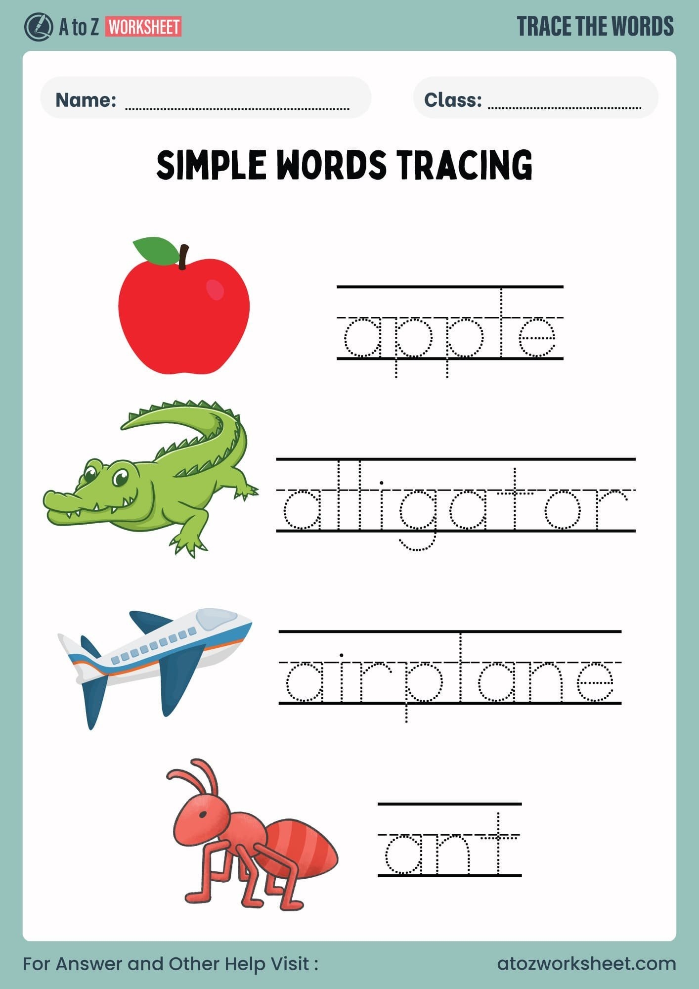 tracing words worksheets