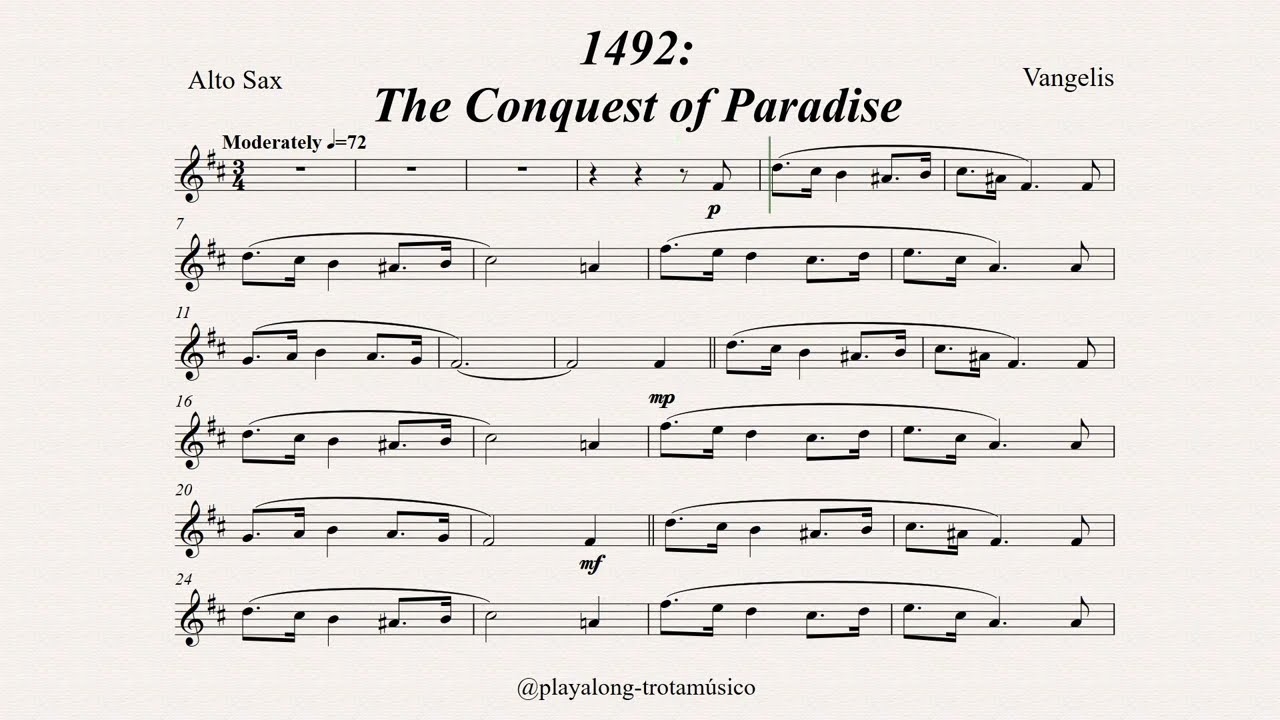Alto Sax Playalong 1492 The Conquest Of Paradise Vangelis Eb Sheet Music With Accompaniment YouTube