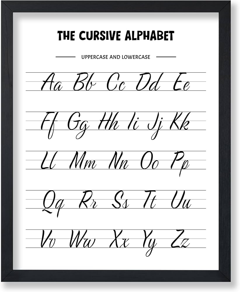Amazon Monem Art The Cursive Alphabet Poster Cursive Handwriting Print Nursery Graphic Typography Art Library Design Great Kids Room Or Classroom Wall Decor 18x24 UNFRAMED Wall Decor Home Kitchen