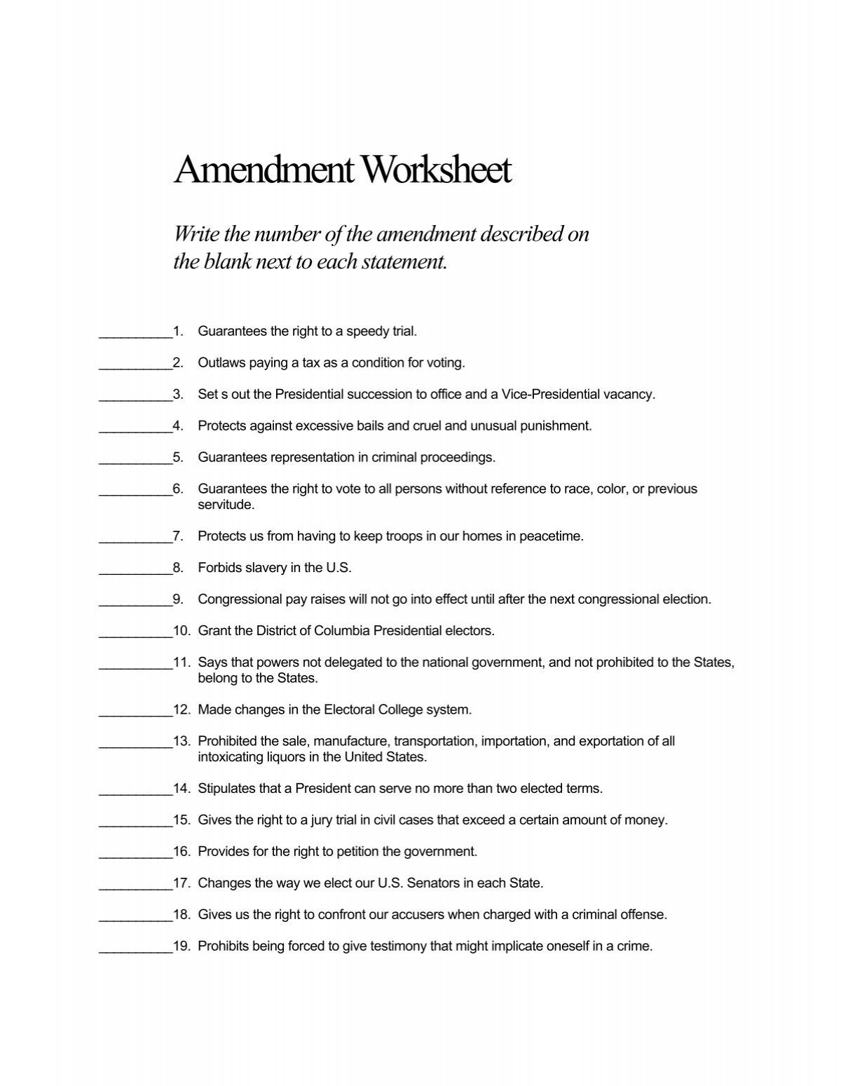 Amendment Worksheet