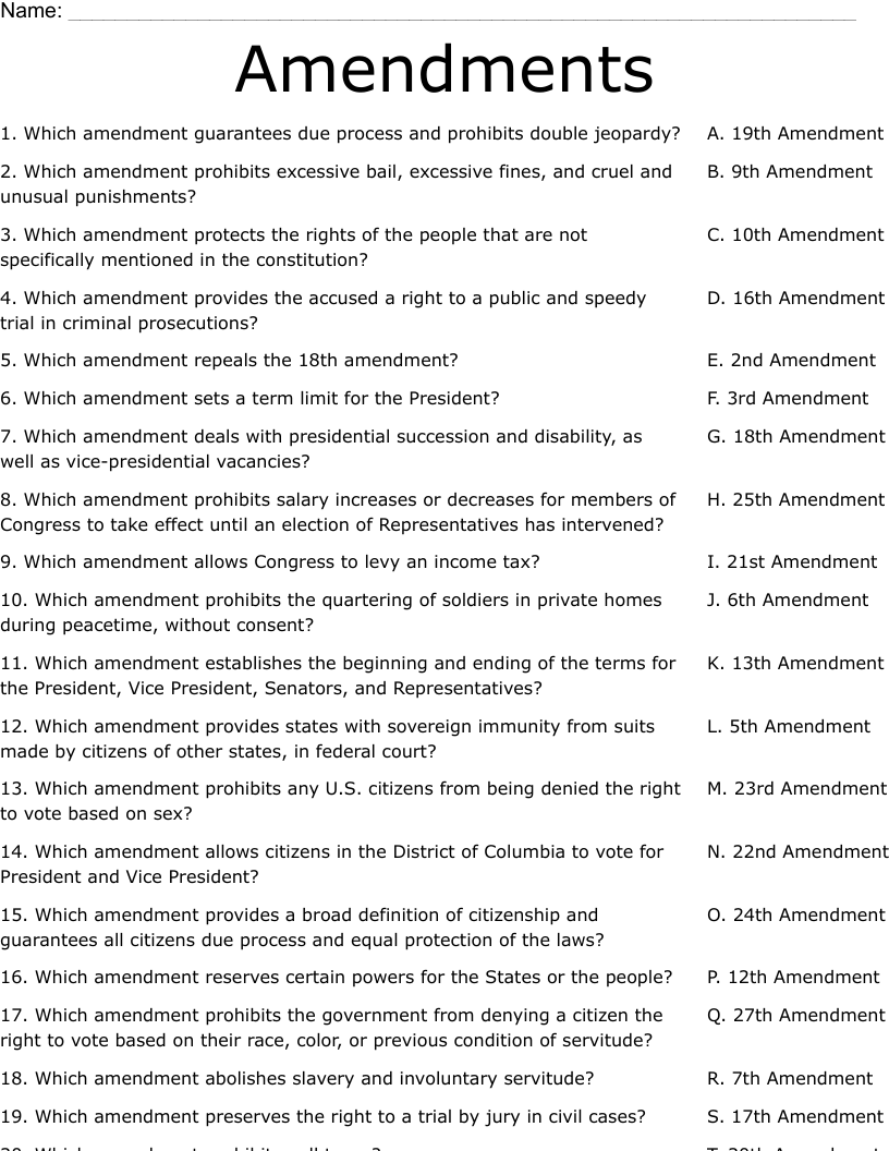 Amendments Worksheet WordMint