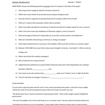 America The Story Of Us History Worksheet