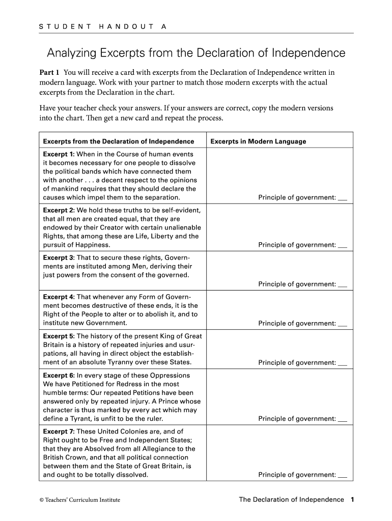 Analyzing Excerpts From The Declaration Of Independence Answer Key Fill Out Sign Online DocHub