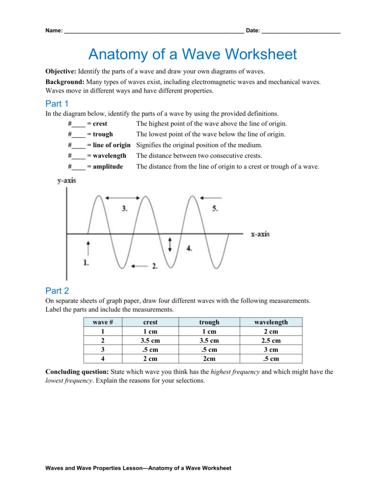 Anatomy Of A Wave Worksheet Physics For Middle School Anatomy Of A Wave Worksheet Physics For Middle School