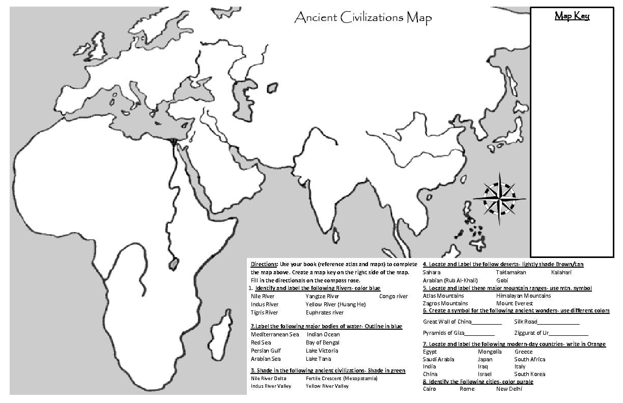 Ancient Civilization Map Egypt Mesopotamia Ancient India And China
