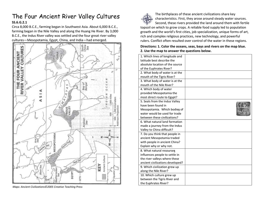 Ancient River Valley Civilizations Worksheet