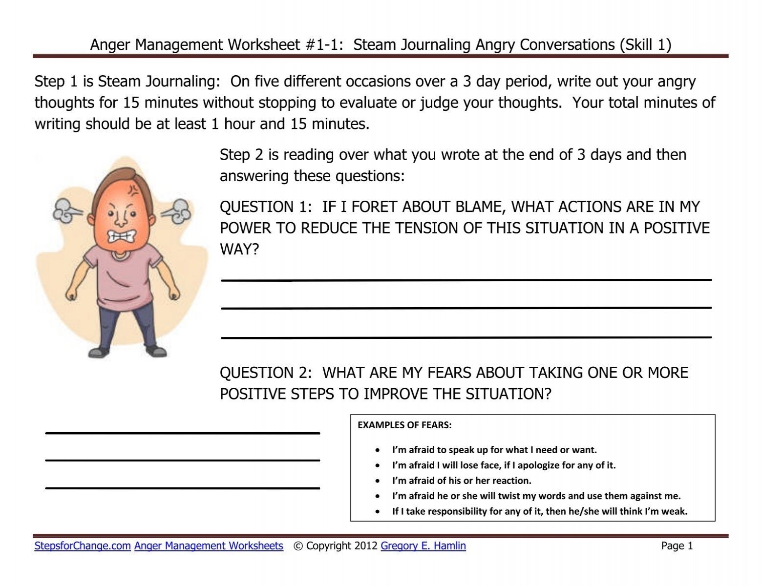 Anger Management Worksheet 1 1 Steam Steps For Change