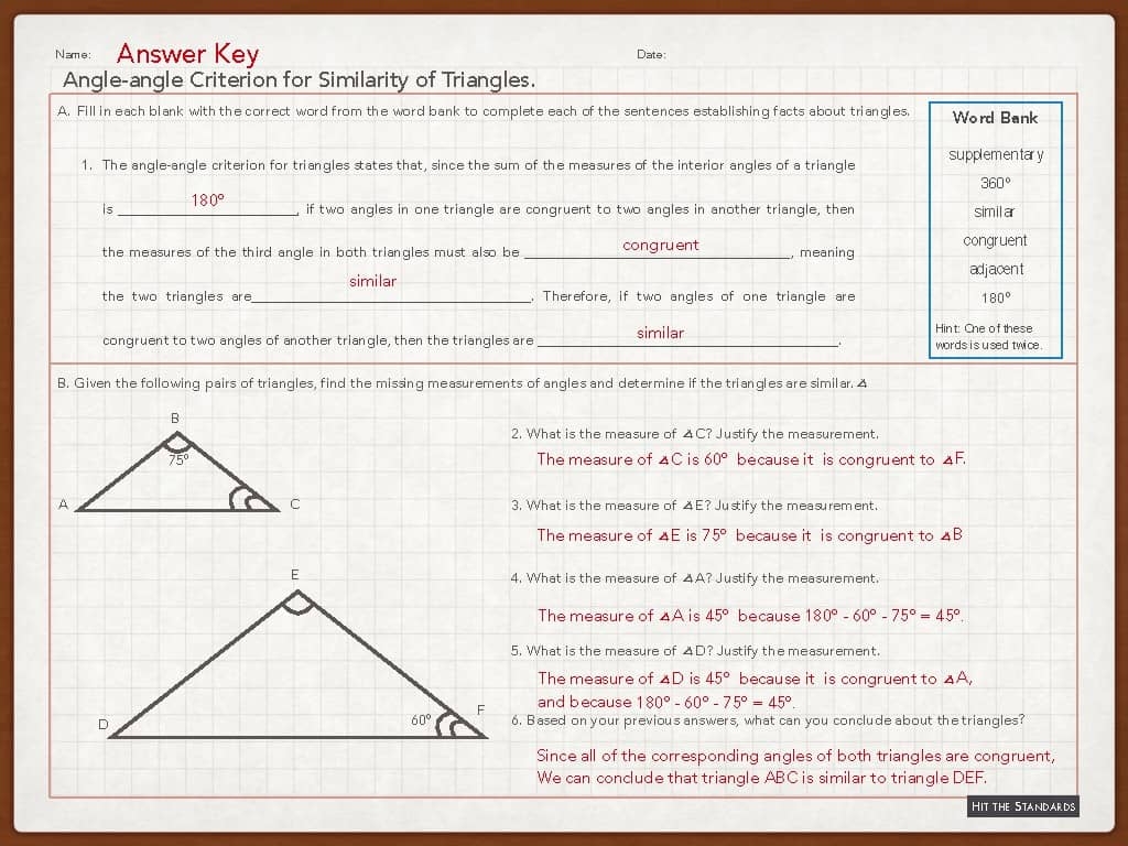 angle angle similarity worksheet answers