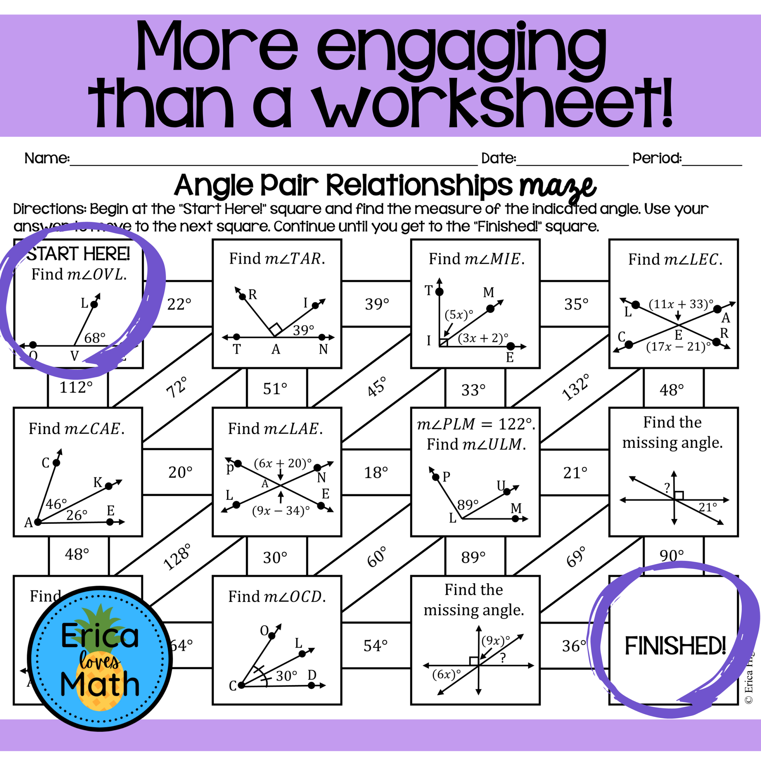 Angle Pair Relationships Activity Maze Classful