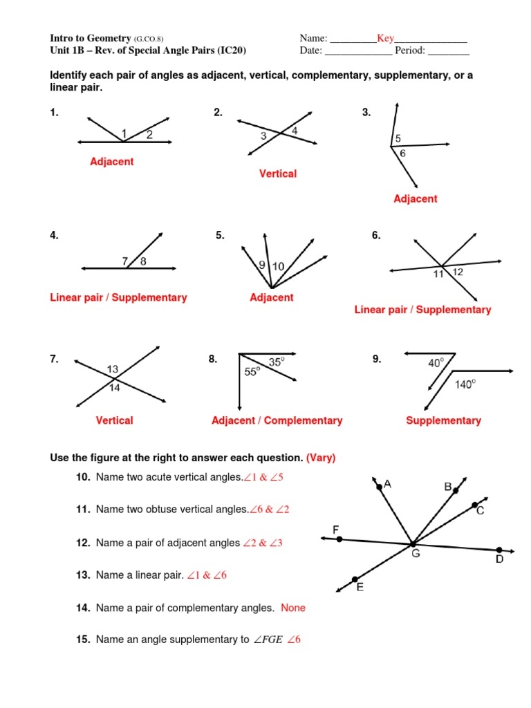 Angle Pairs PDF Worksheets Library