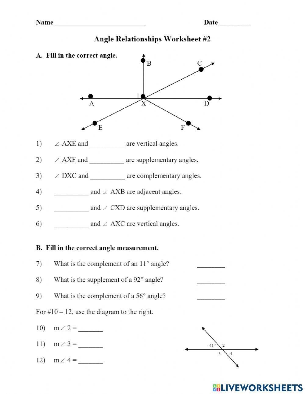 Angle Relationships Interactive Worksheet Worksheets Library