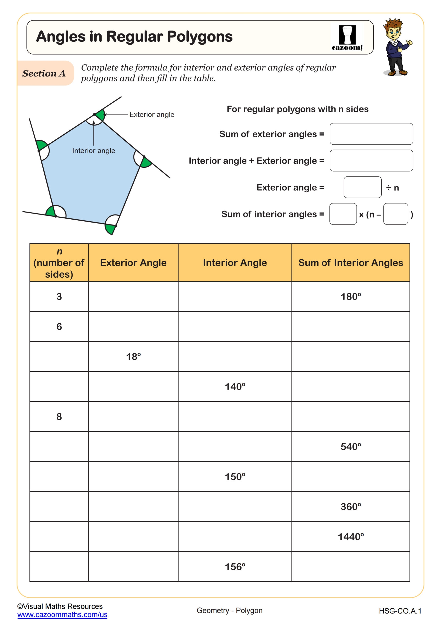 Angles In Regular Polygons Worksheet Fun And Engaging Geometry PDF Worksheets Cazoom Math