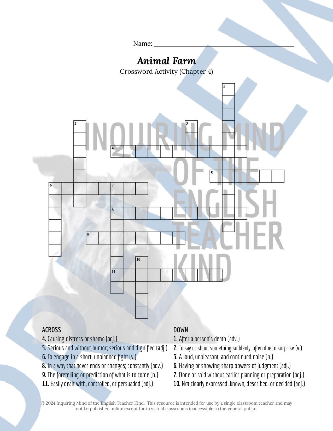 Animal Farm Chapter 4 Vocabulary Games Crossword Puzzle Word Search And More Made By Teachers