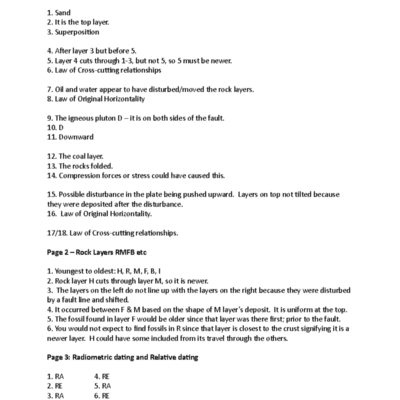 Answer Key For Relative Dating Worksheet Geology 101 Studocu