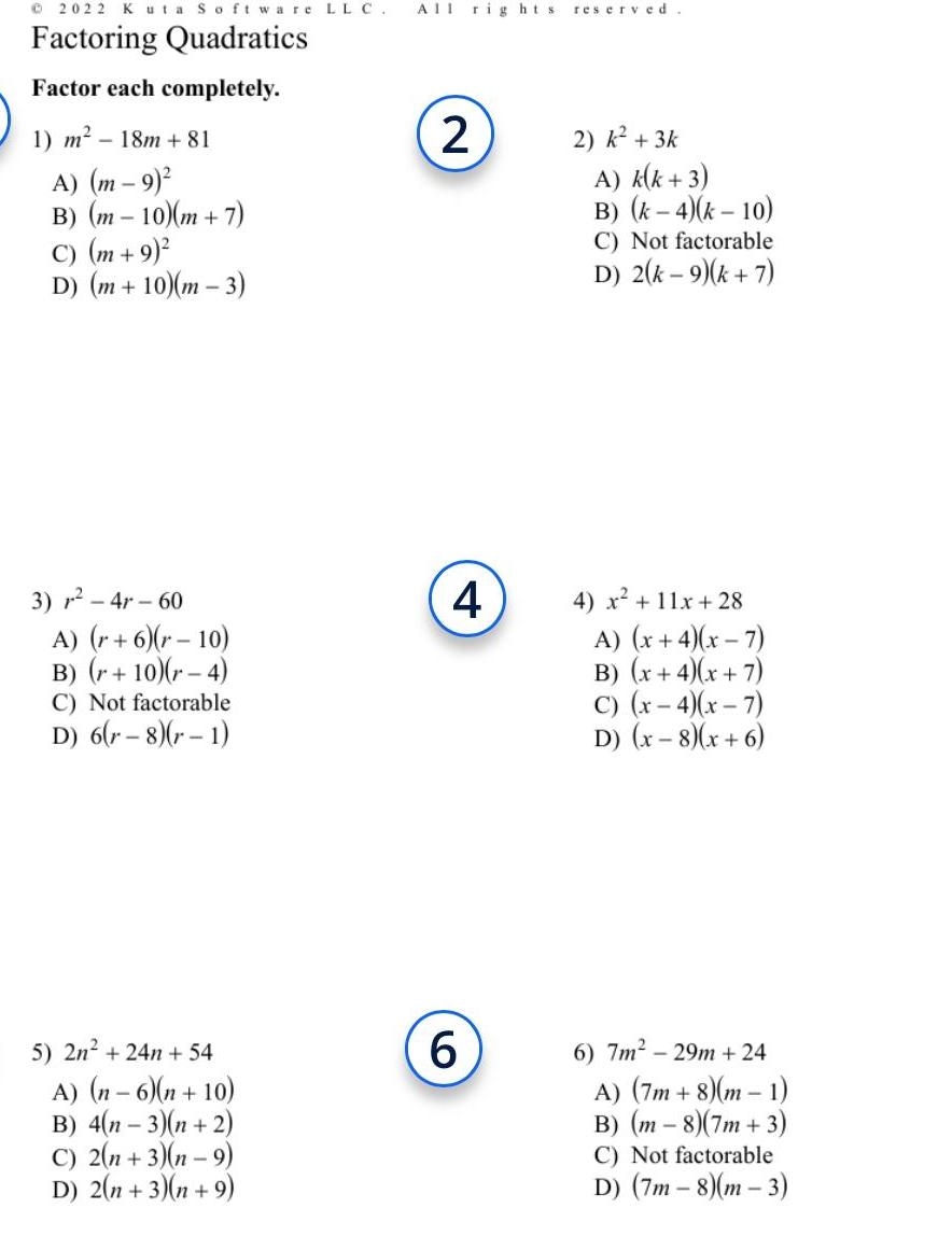 ANSWERED 2022 Kuta Software LLC All Rights Reserved Factoring Kunduz