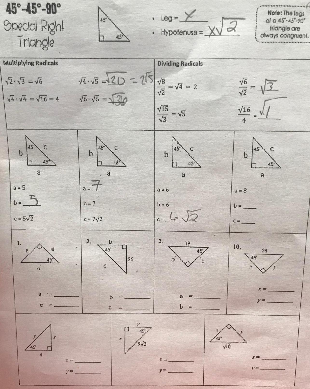 special right triangles worksheet answer key special right triangles worksheet answer key