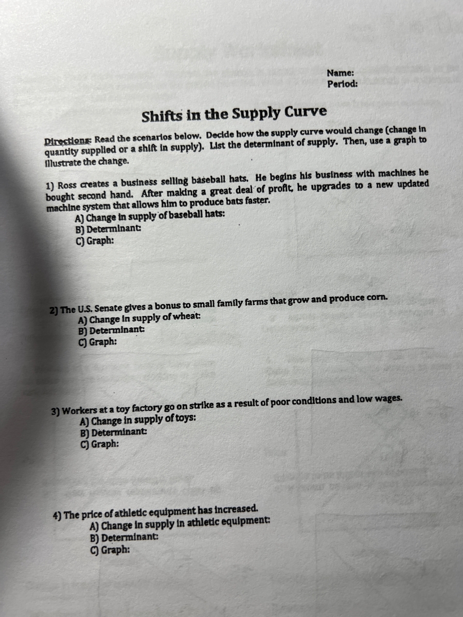 Answered Shifts In The Supply Curve Directions Read The Scenarlos Below Decide How The Supply Curve Would Change change In Quantity Supplied Or A Shift In Supply Bartleby
