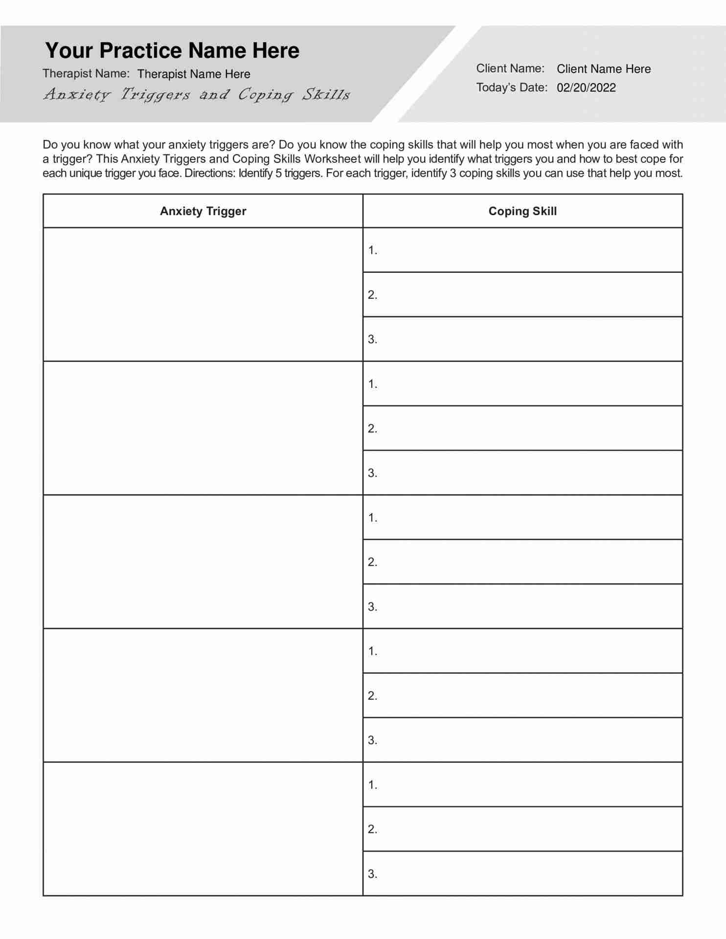 Anxiety Triggers And Coping Skills Worksheet PDF TherapyByPro Anxiety Triggers And Coping Skills Worksheet PDF TherapyByPro