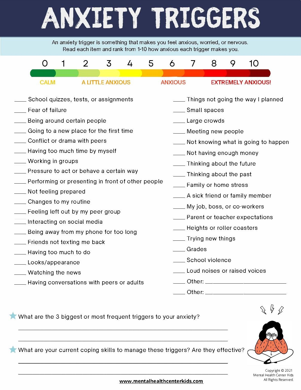 Anxiety Triggers Fillable Worksheet Teens School Counseling Worry Activity SEL Anxiety Triggers Fillable Worksheet Teens School Counseling Worry Activity SEL