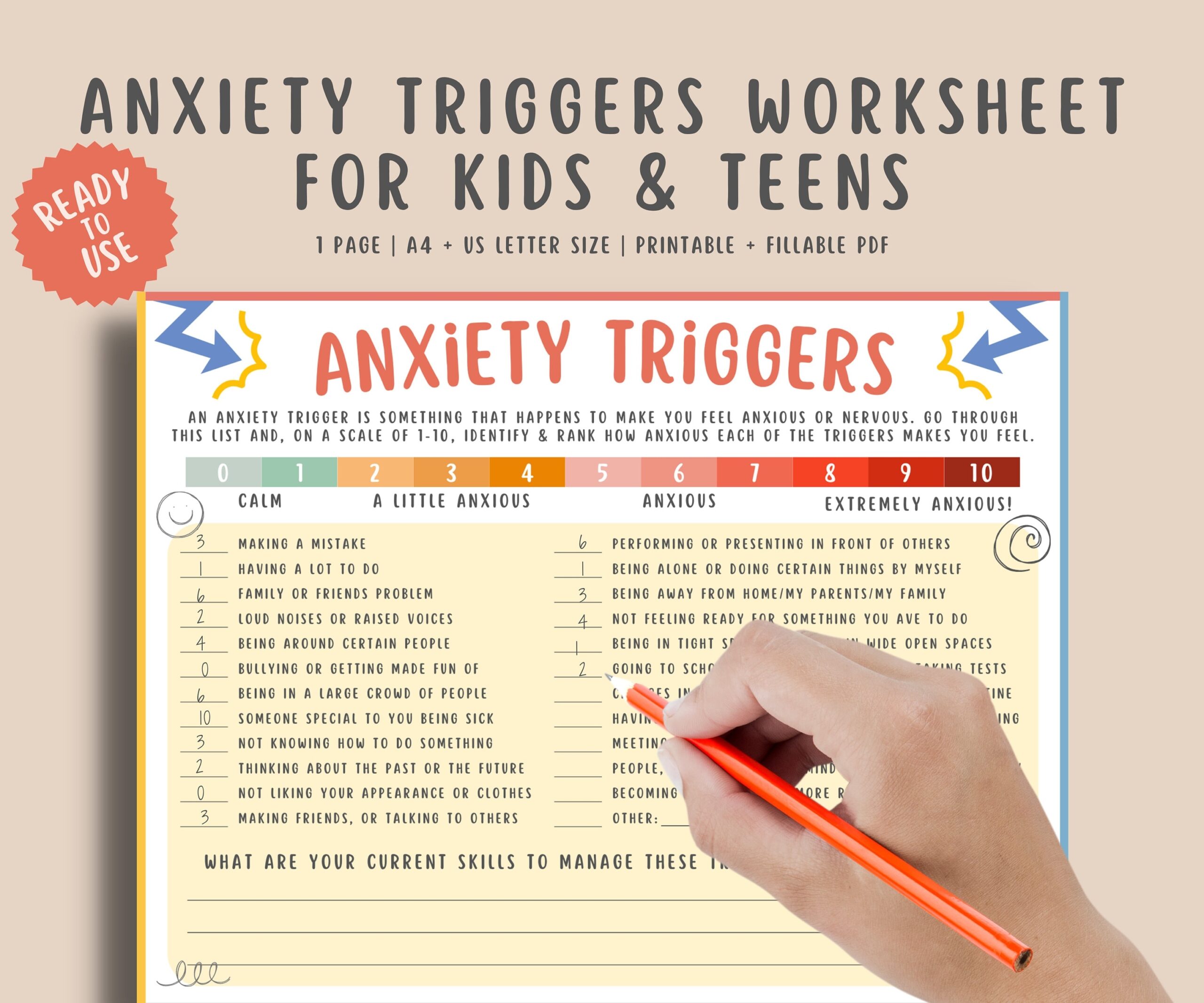 Anxiety Triggers Worksheet Kids Teens Children With Anxiety Scale Mental Health Therapy Counseling Resource Fillable Printable PDF Etsy Anxiety Triggers Worksheet Kids Teens Children With Anxiety Scale Mental Health Therapy Counseling Resource Fillable Printable PDF Etsy