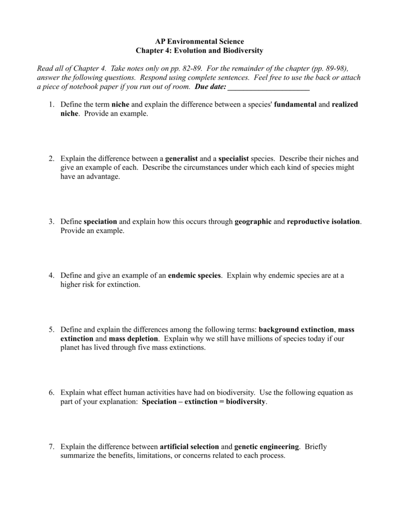 AP Environmental Science Evolution Biodiversity