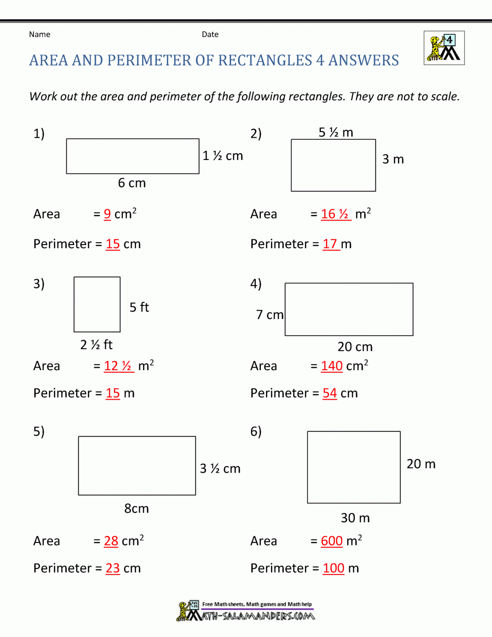 Area And Perimeter Of Rectangle