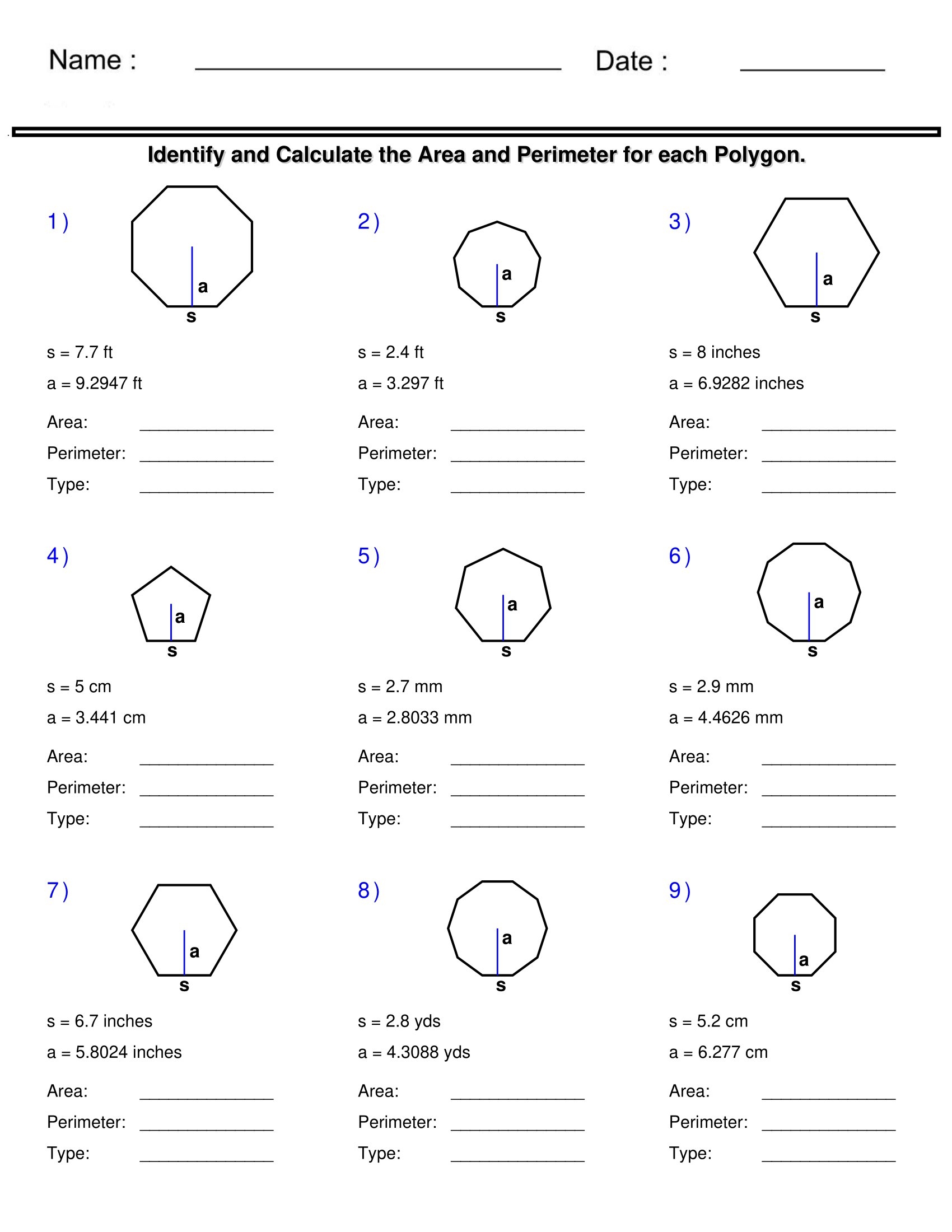Area And Perimeter Of Regular Polygons Quadrilaterals And Polygons Worksheets Made By Teachers