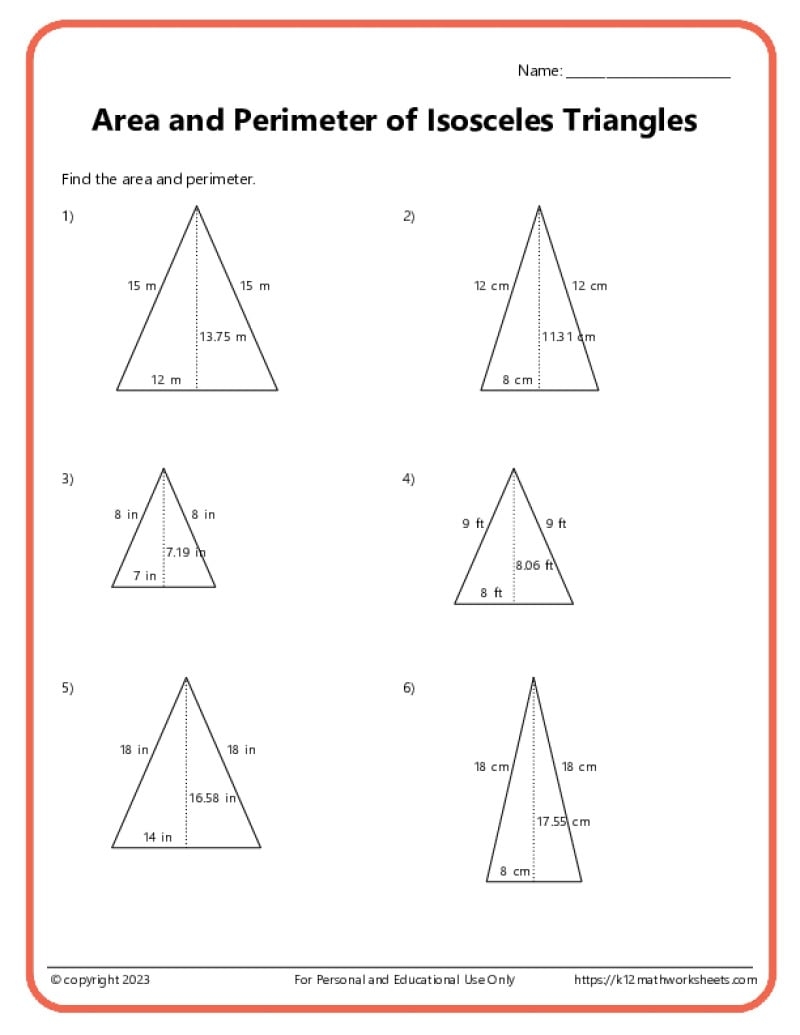 Area And Perimeter Of Triangles K12 Math Worksheets