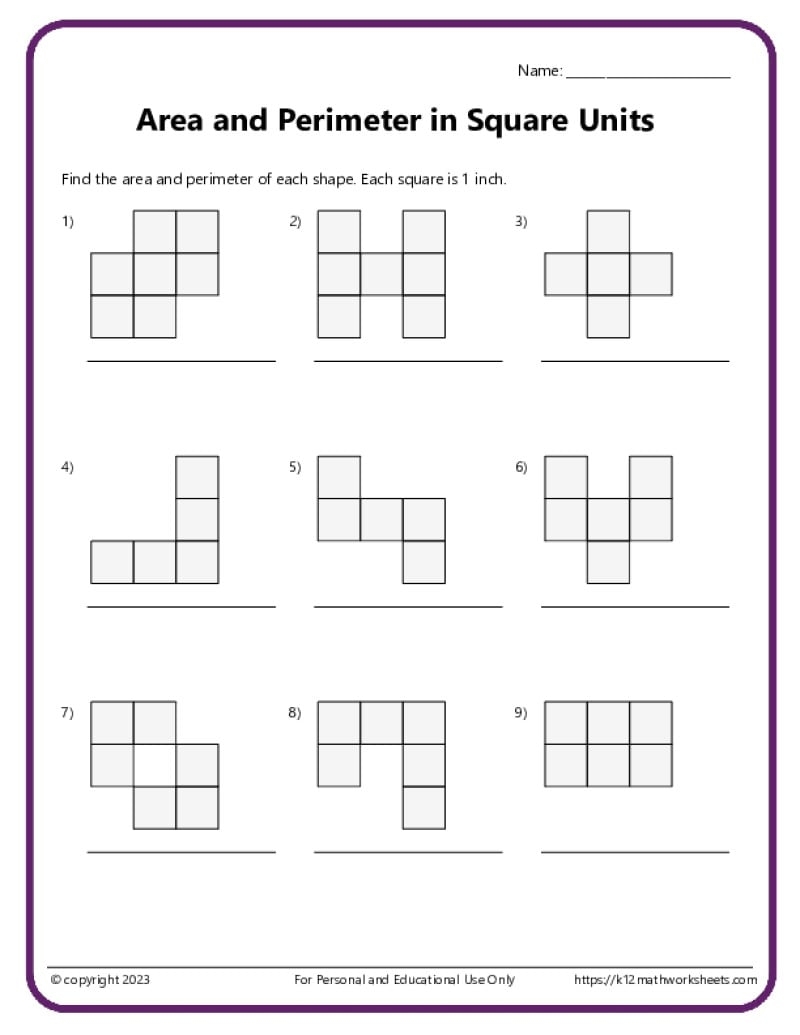 Area And Perimeter With Square Units K12 Math Worksheets