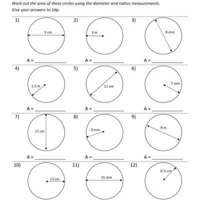 Area Of A Circle Worksheets