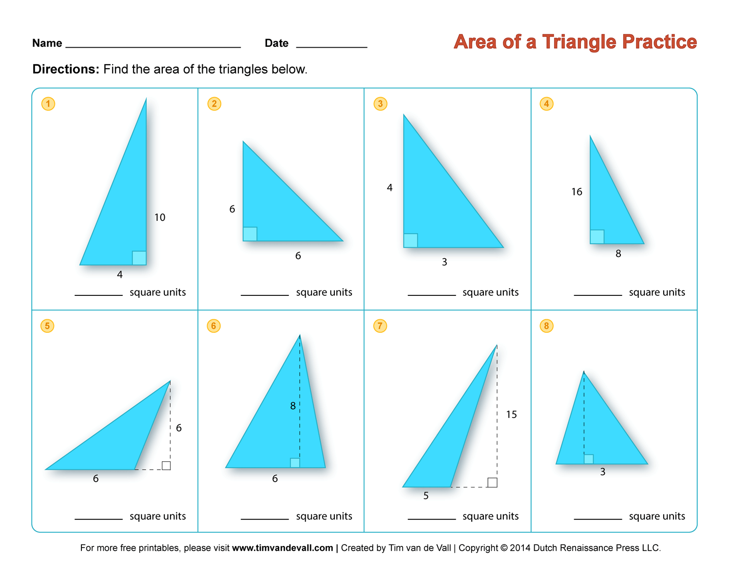 area of a triangle worksheet pdf