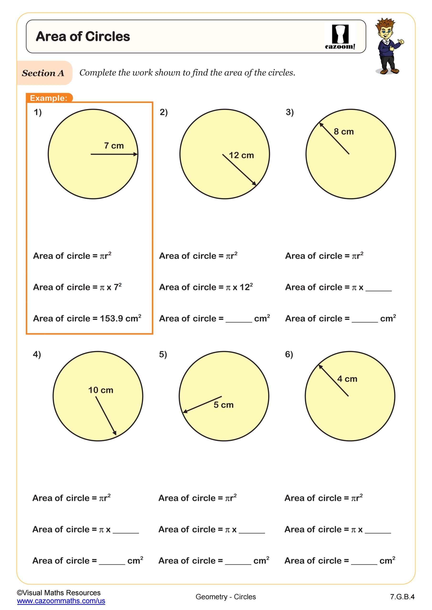 Area Of Circles Worksheet PDF Printable Geometry Worksheet Cazoom Math