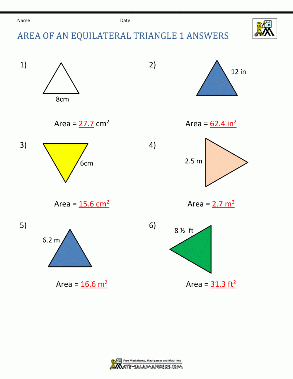 area of triangles worksheet pdf