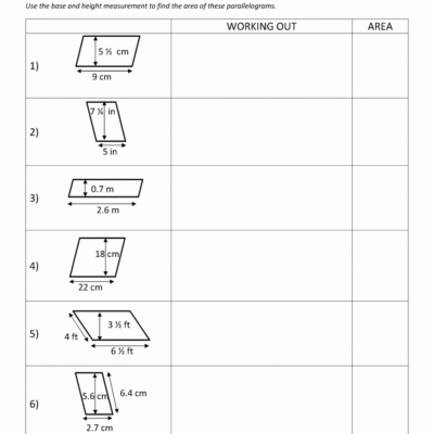 Area Of Parallelogram Worksheet