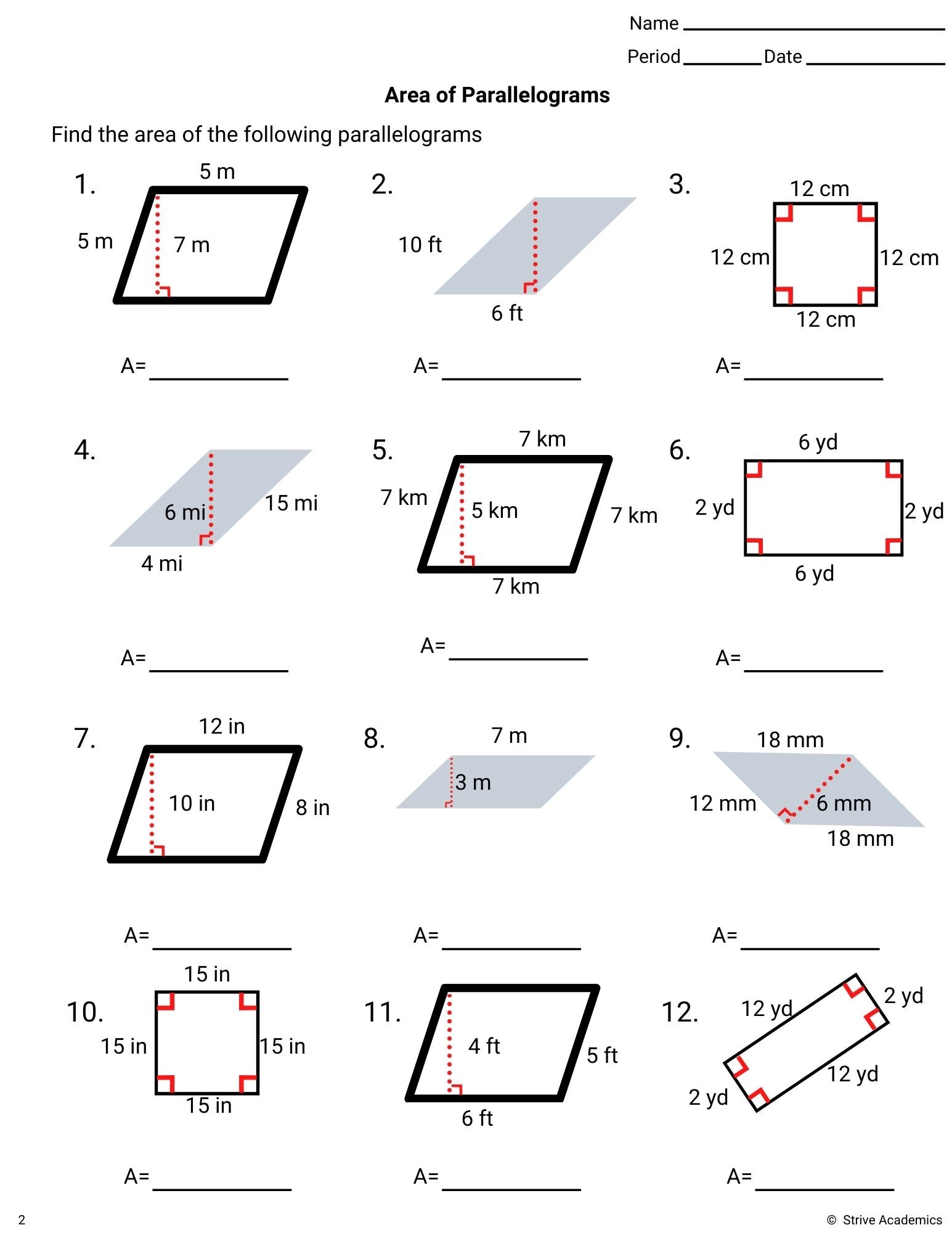 area of a parallelogram worksheet pdf