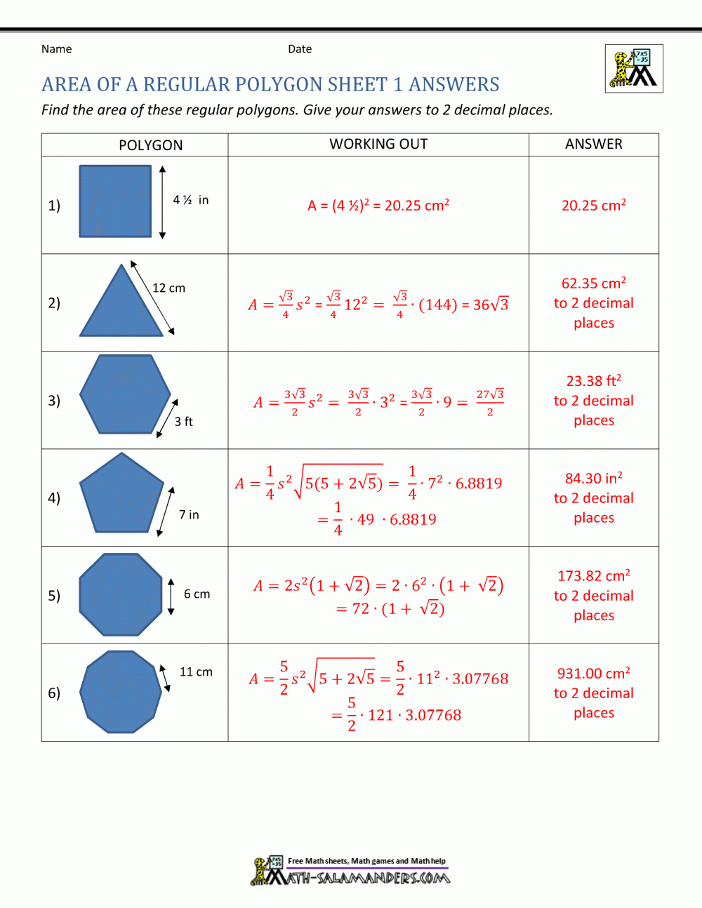 area of polygons worksheet pdf
