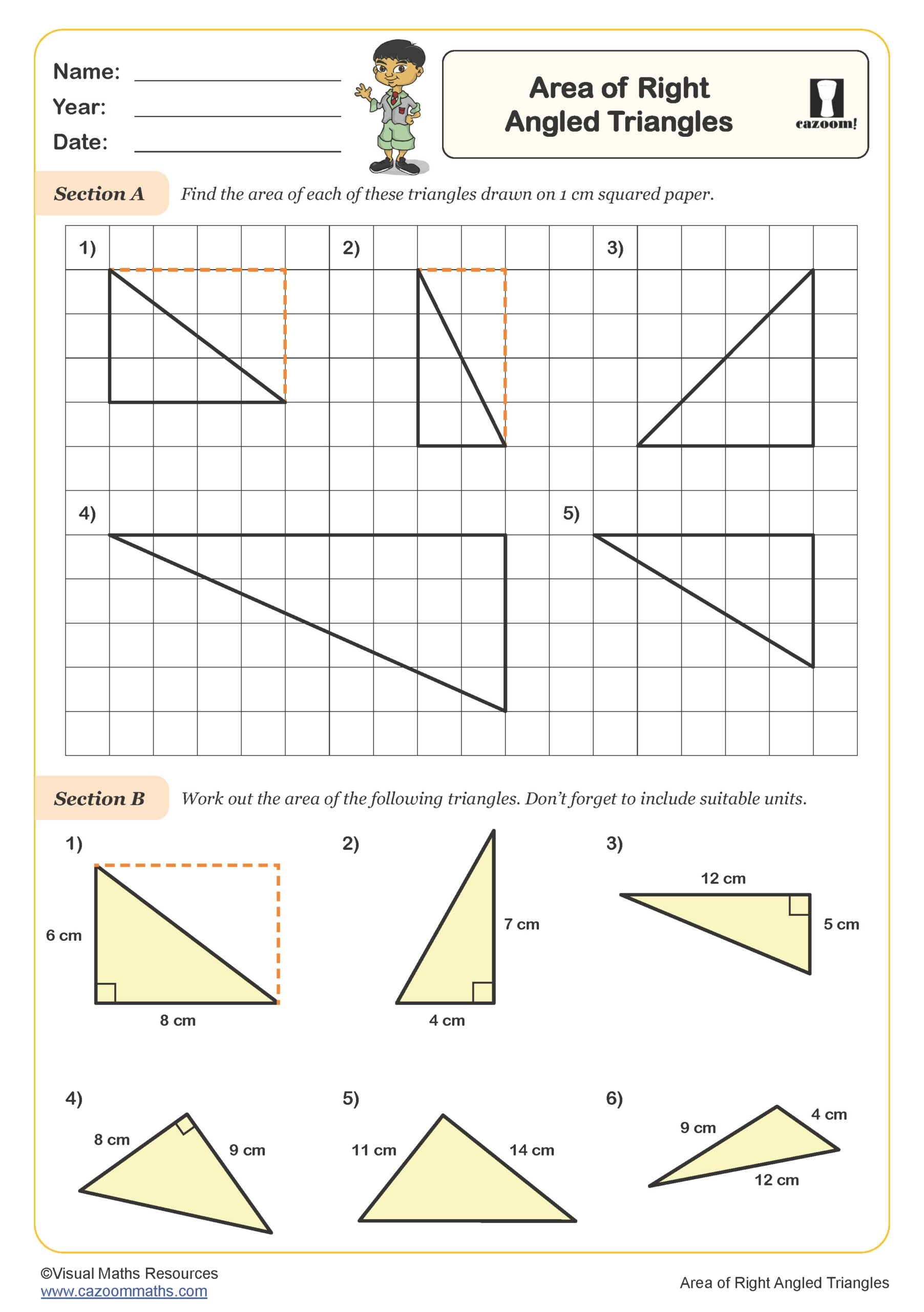 Area Of Right Angled Triangles Worksheet Key Stage 2 PDF Measurement Worksheets