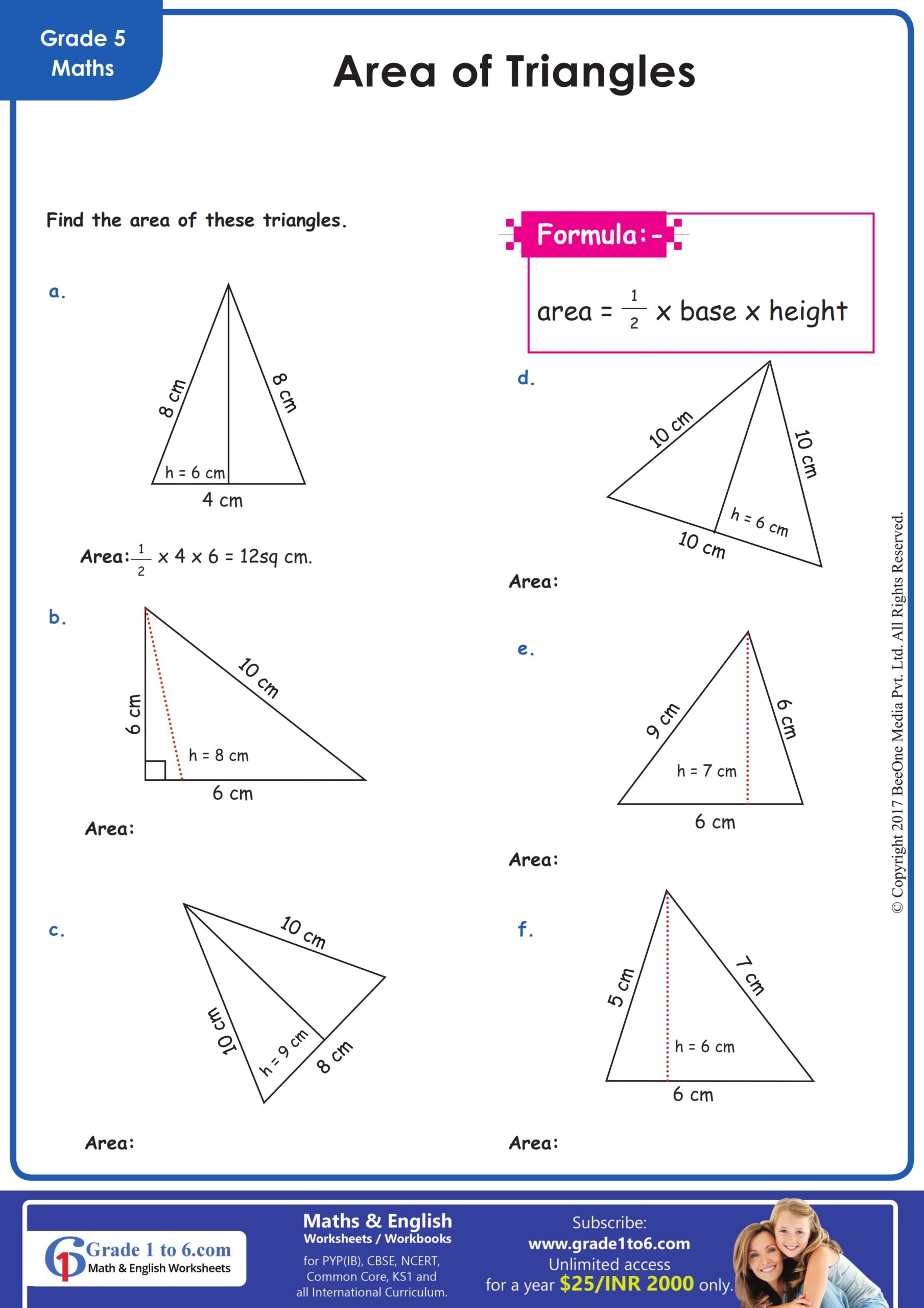 Area Of Triangles Worksheets PYP IB Grade 5 Area Of Triangles Worksheets PYP IB Grade 5