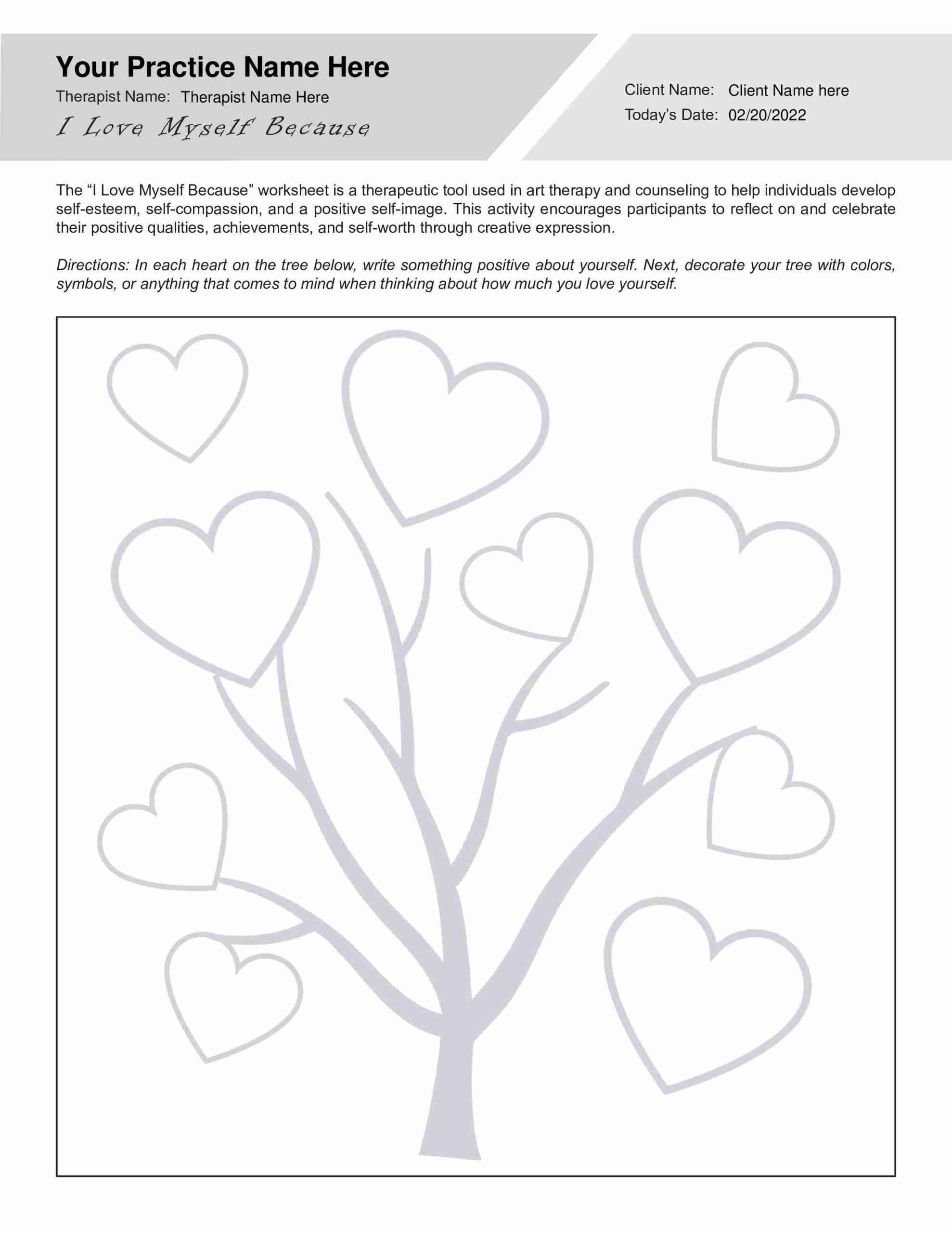 Art Therapy I Love Myself Because Worksheet PDF TherapyByPro Art Therapy I Love Myself Because Worksheet PDF TherapyByPro