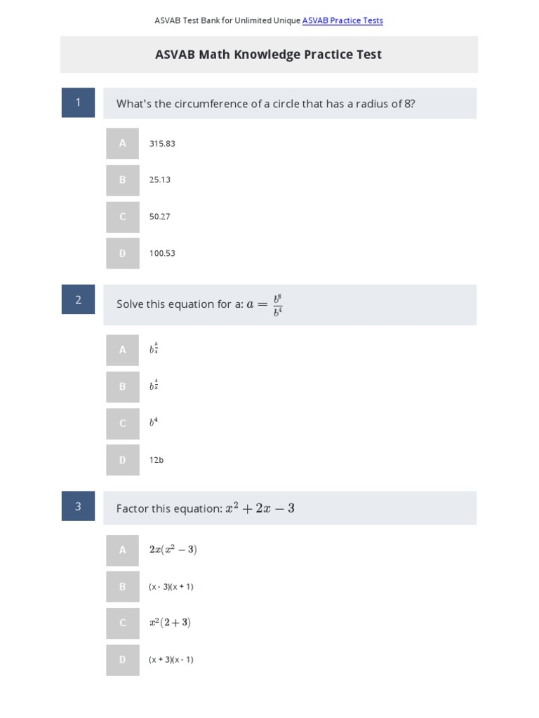 ASVAB Math Knowledge Practice Test 1 PDF Worksheets Library ASVAB Math Knowledge Practice Test 1 PDF Worksheets Library