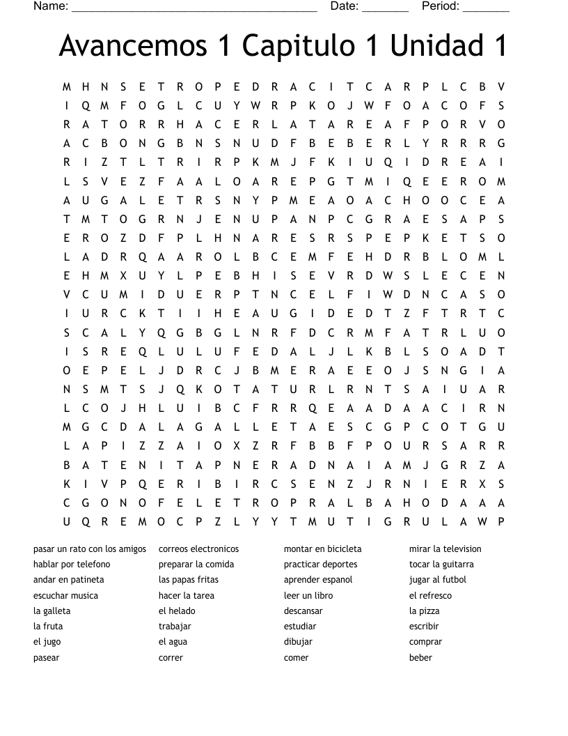 Avancemos 1 Capitulo 1 Unidad 1 Word Search WordMint