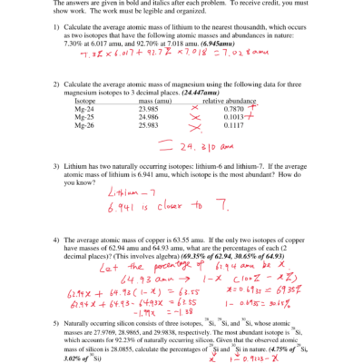 Average Atomic Mass Practice Problems Chemistry