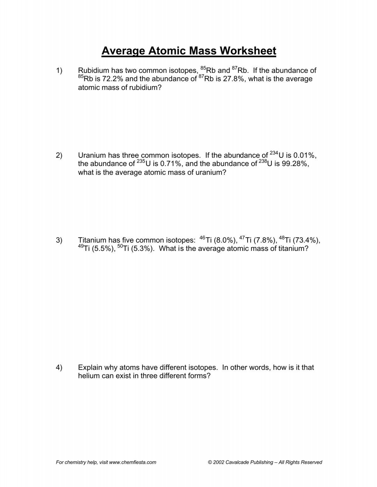 average atomic mass worksheet answers